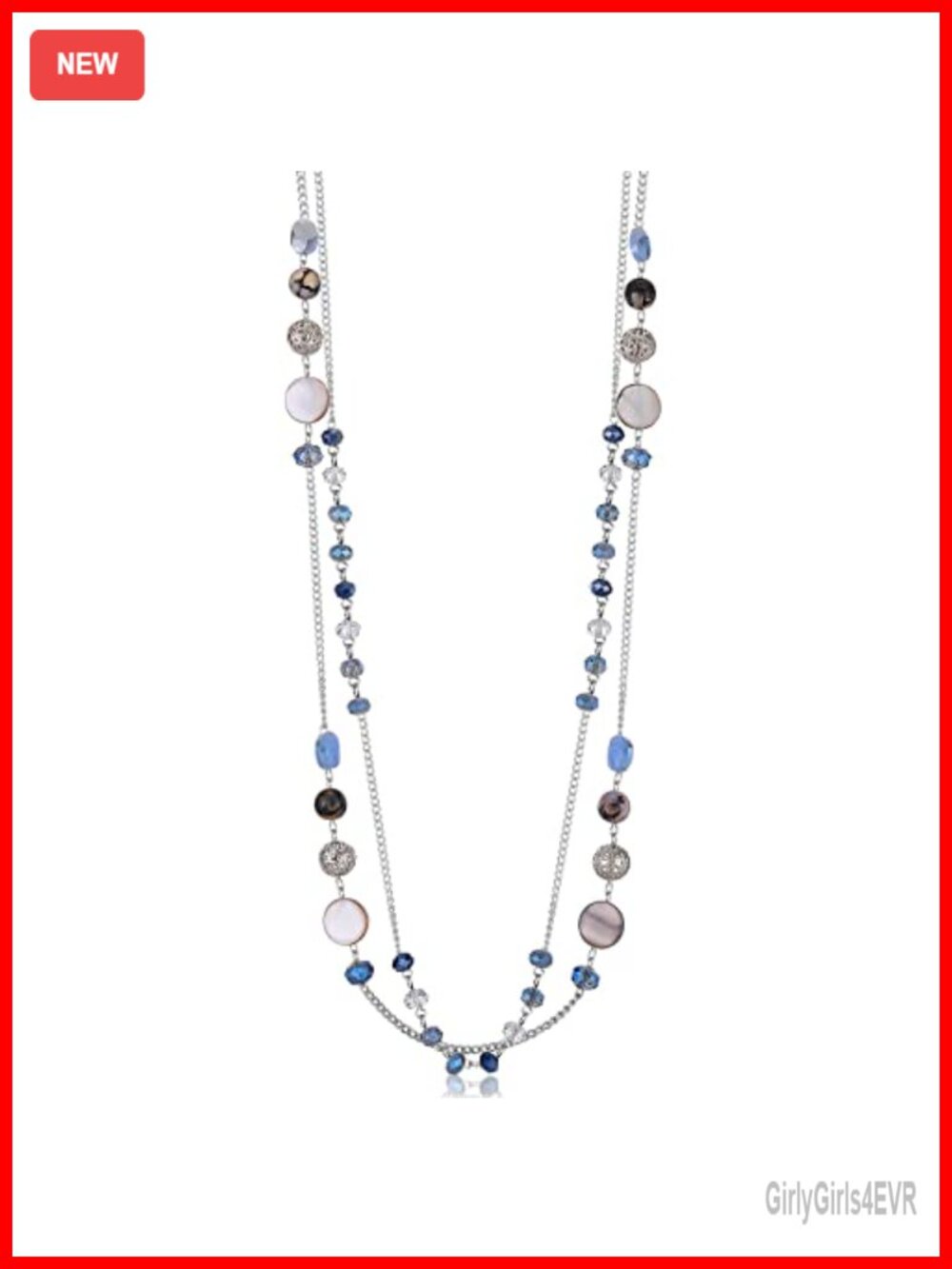Layered Beaded Crystal Necklace with Extension Chain - Statement Silver Chain